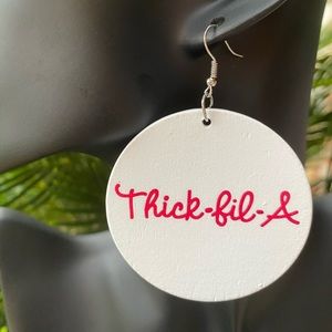 - 1 pair Trendy Wooden Quote Earrings “Thick Fil A” ⭐️New⭐️